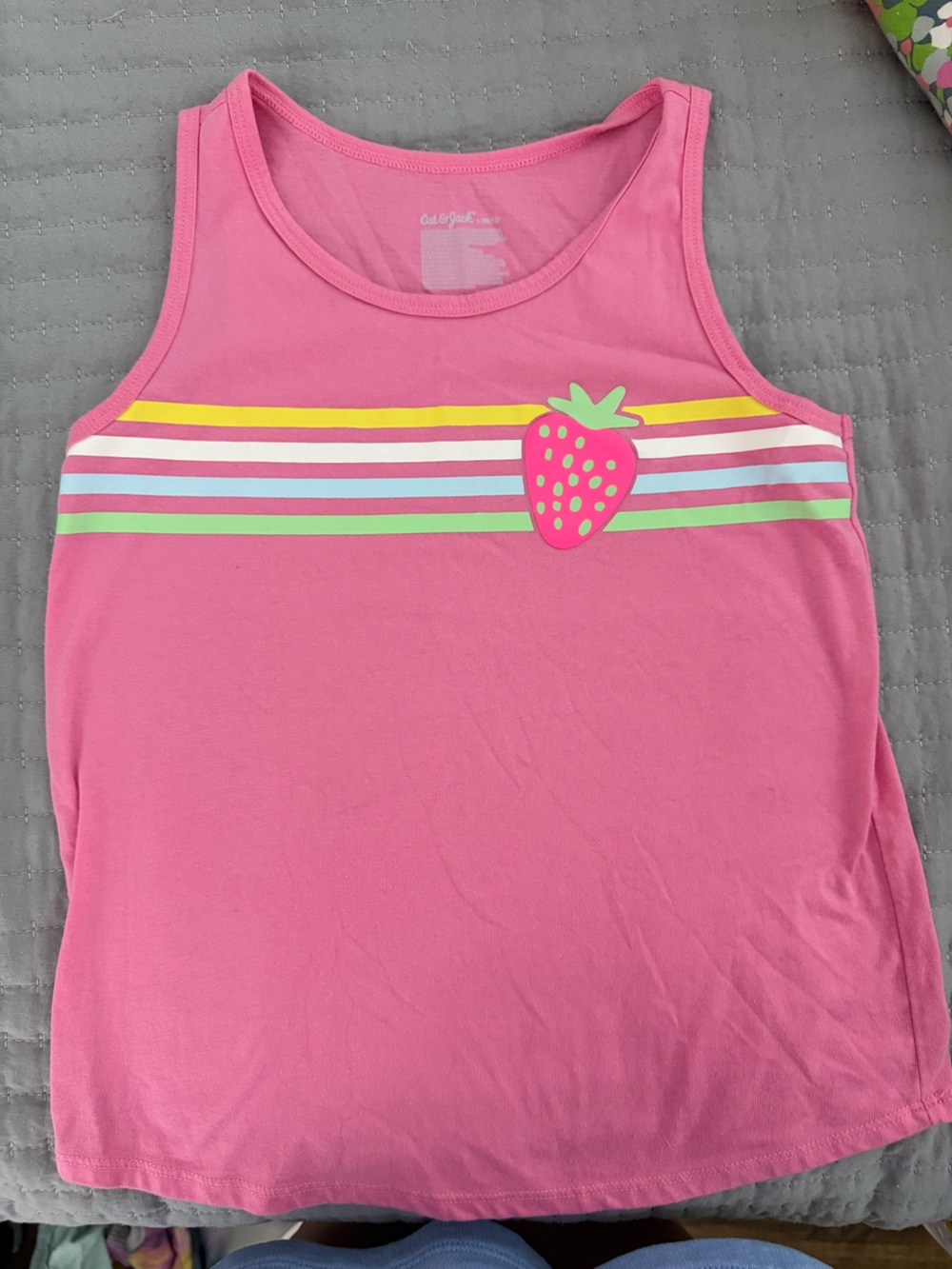 Cat & Jack Pink Tank Top with Stripe & Strawberry Graphic